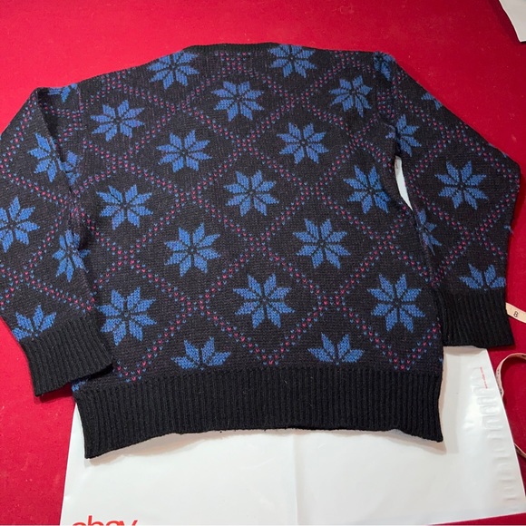 Snowflakes blue FAIR ISLE Black purple WOOL Sweater Geometric mens Medium 90s M - Picture 6 of 13